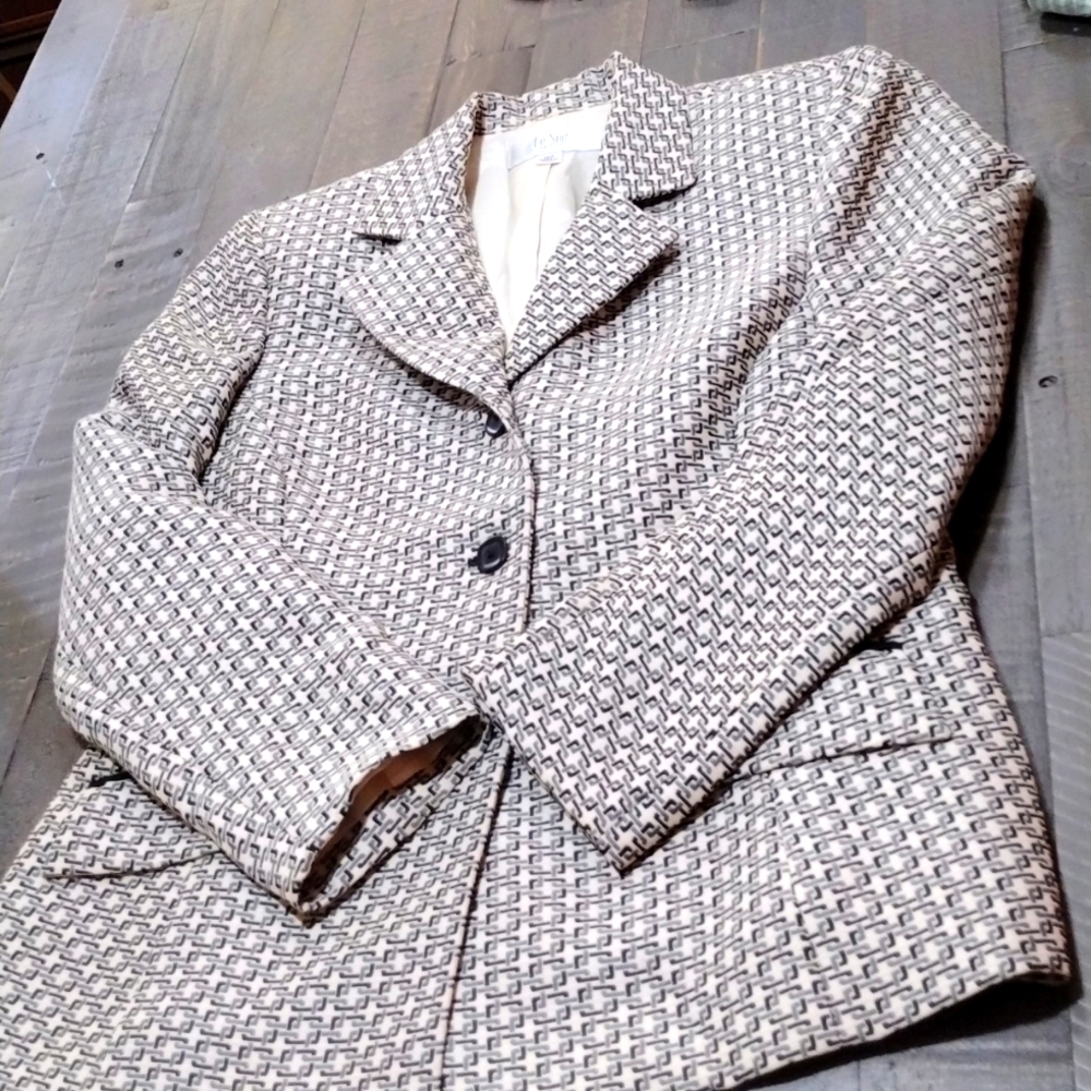 Le Suit Petite Ladies Grey/Black/ Ivory Waist Suit Jacket SZ 12p - Picture 2 of 11